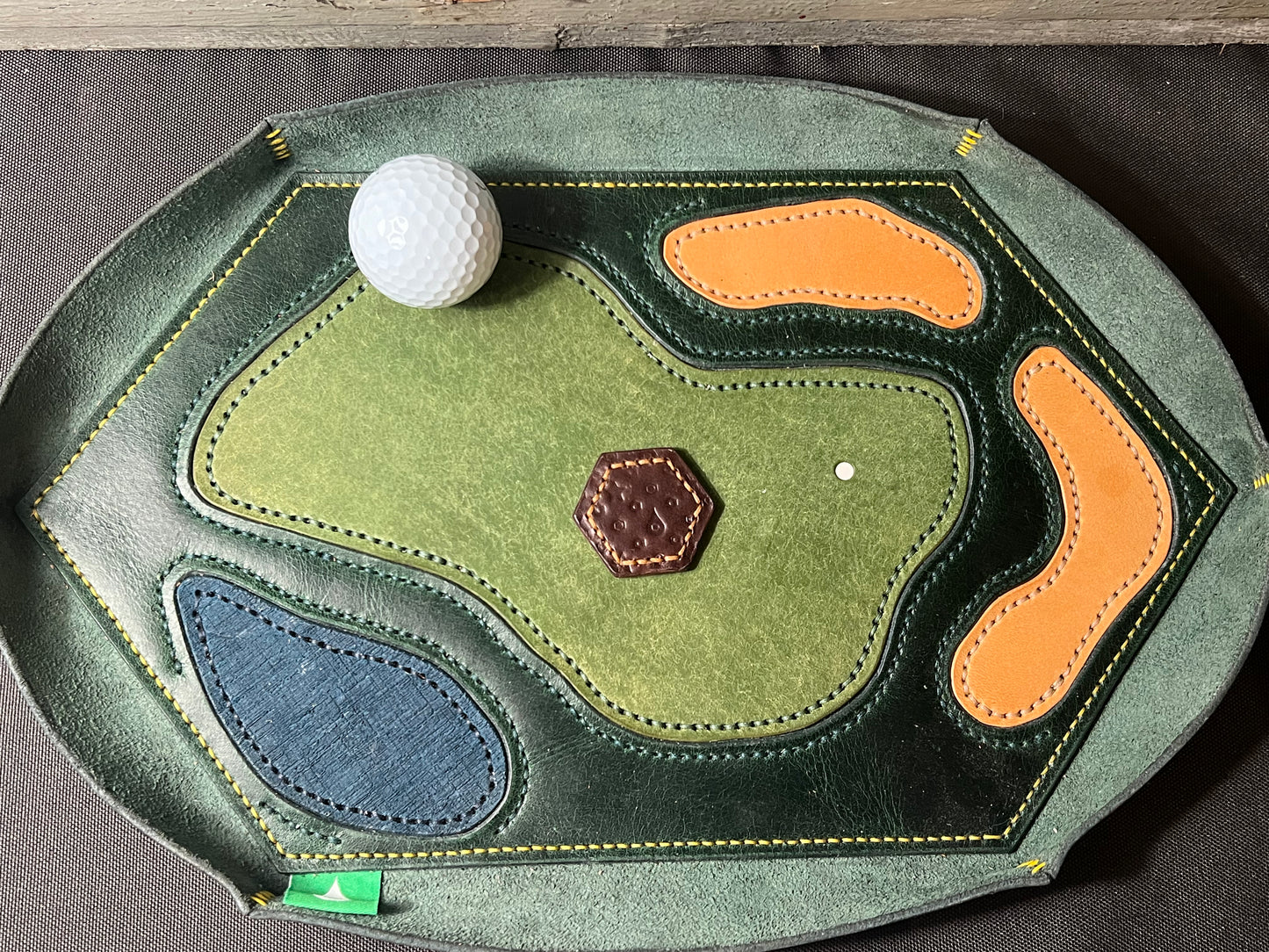 "SOMEBODY'S CLOSER" - LEATHER GOLF BALL MARKER - DARK BROWN/GOLDEN TAN